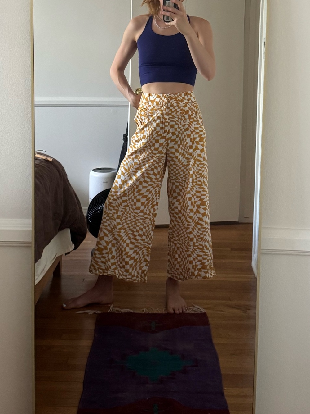 Free People Yellow Patterned Wide-Leg Pants